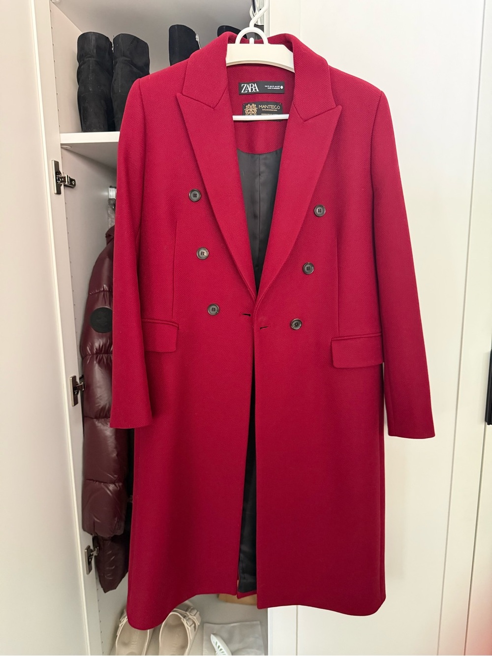 ZARA women’s Double-Breasted burgundy Wool Blend Coat 8715/774